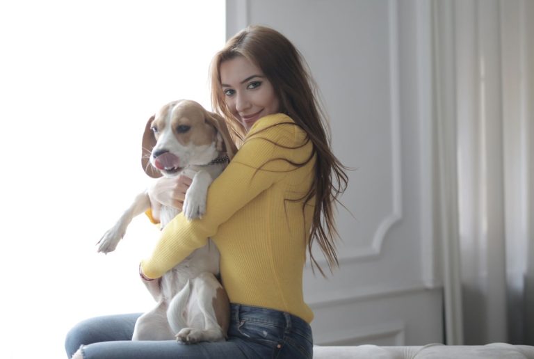 Dog owner hug